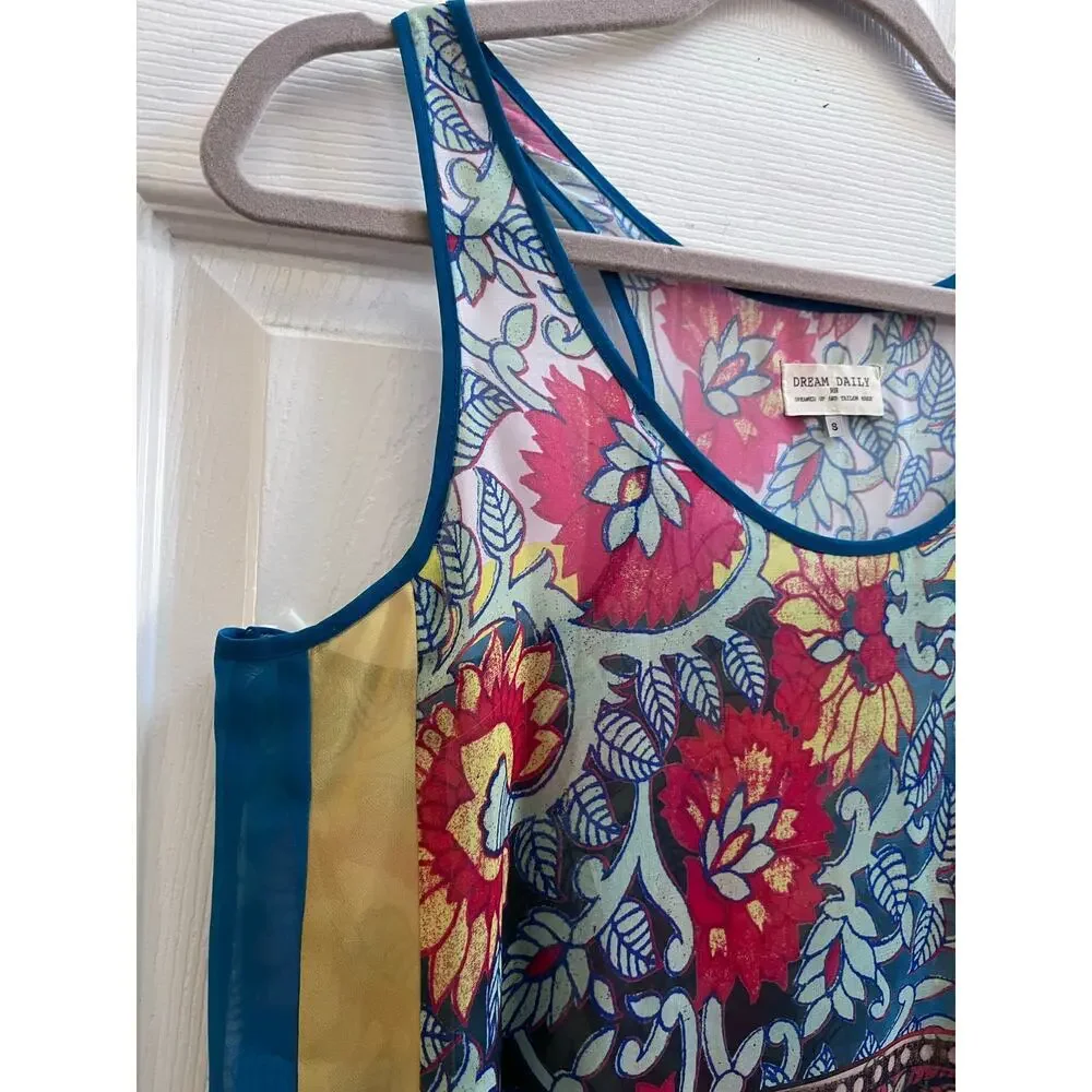 Dream Daily Anthropologie Boho Print Semi Sheer Racerback Tank Top Size Small - Picture 5 of 8